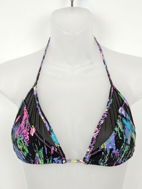Tigerlily Tara Triangle Bikini Top in Neon Jungle Black Mesh Halter US Size 6
